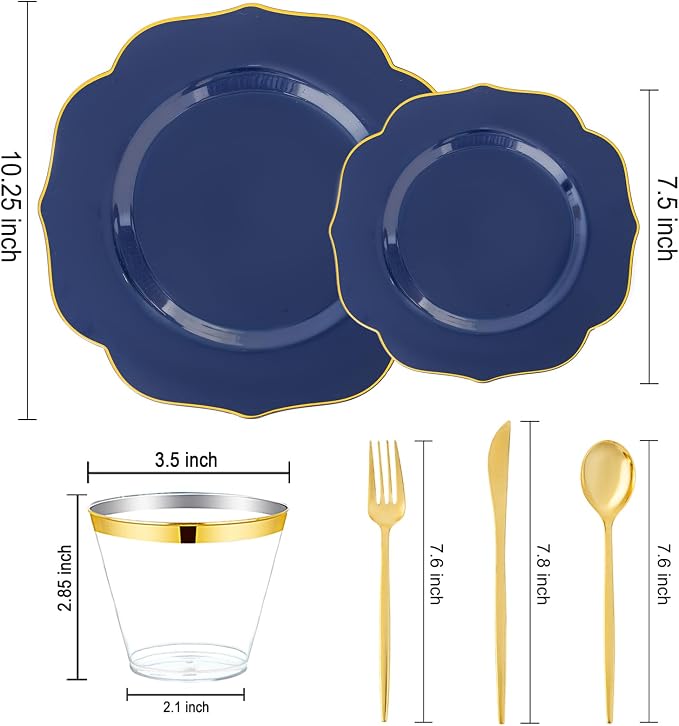 bUCLA 180PCS Blue Plastic Plates - Image 2