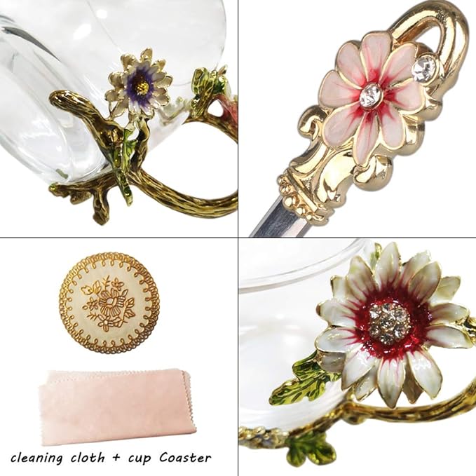 Enamel Sunflower Crystal Lead-Free Glass Tea Cup - Image 4