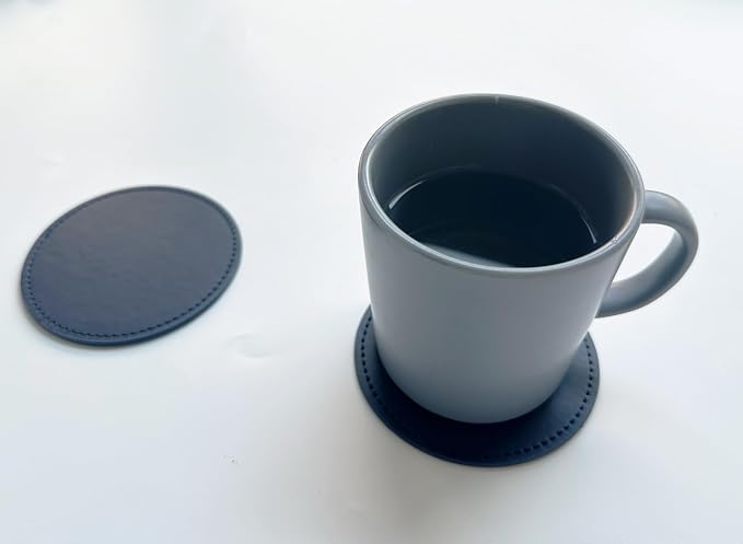 Set of 6 Leather Coasters, Round Coasters - Image 4