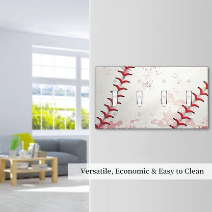 Light Switch Cover Baseball Sports Ball Game 4 Gang Switch Plate Quad Toggle Wall Plates Decorative Switchplate Electrical Outlet Cover for Bathroom Bedroom Decor