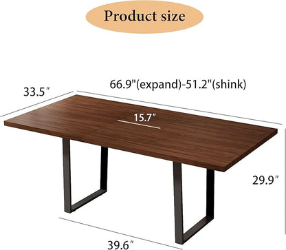 ZckyCine Walnut Color Expandable Dining Table, 51-67 Inches Adjustable Length, Modern Simple Design, Perfect for Family & Office, Seats 6+