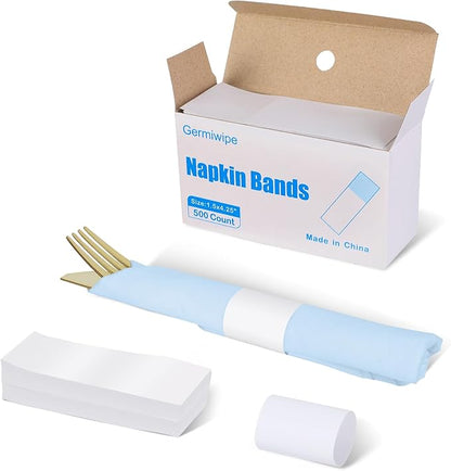 Germiwipe Napkin Bands,Paper Napkin Rings Self Adhesive,Silverware Wraps Bands (White-500 pcs)