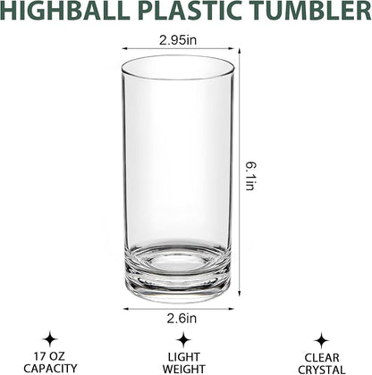 Shatterproof Plastic Drinking Glasses Set of 6, 17 Oz Clear Unbreakable Tumblers - Image 7