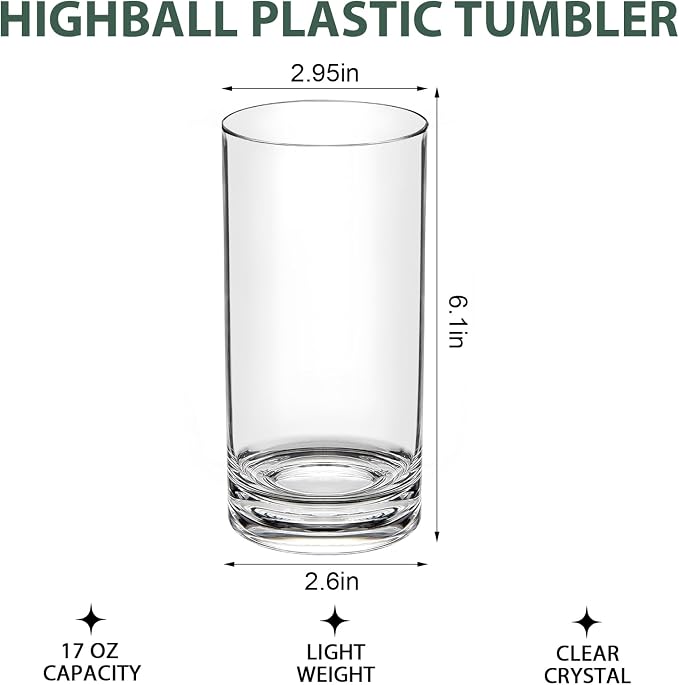 RLWY 17 Oz Acrylic Plastic Tumblers Set of 12, Shatterproof, Dishwasher-Safe - Image 6