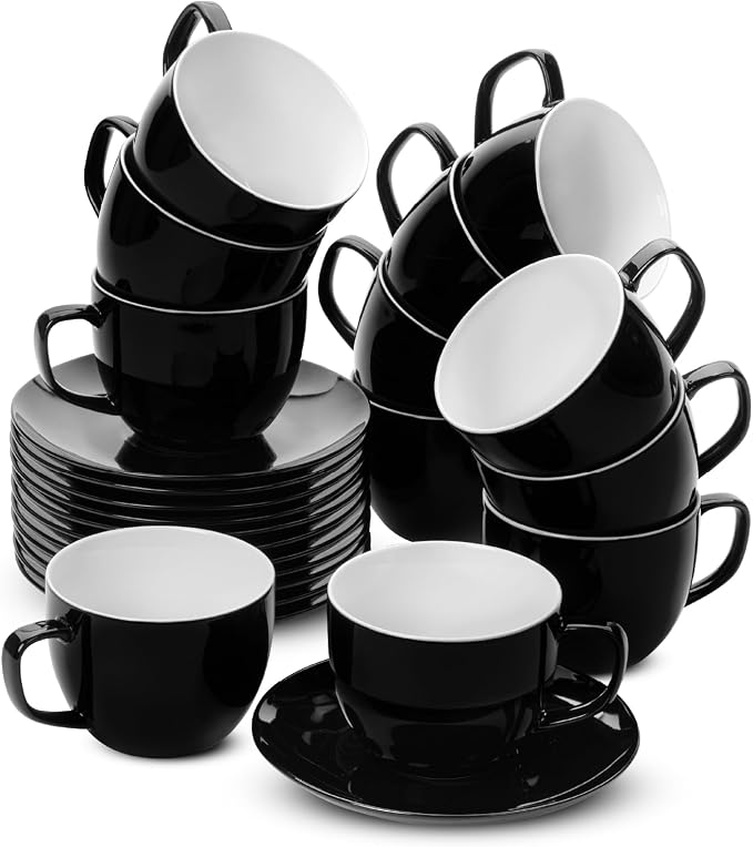BTaT- Cappuccino Cups with Saucers 8 oz, Au Lait, Flat White, Dishwasher by BrewToATea