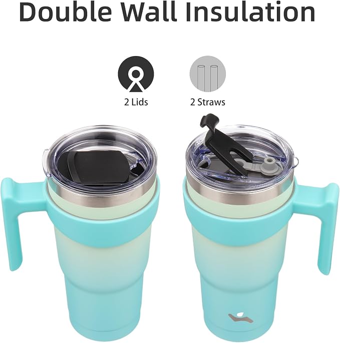 Konokyo 20 oz Tumbler with Handle and Straw, Insulated Travel Mug | Mint; - Image 3