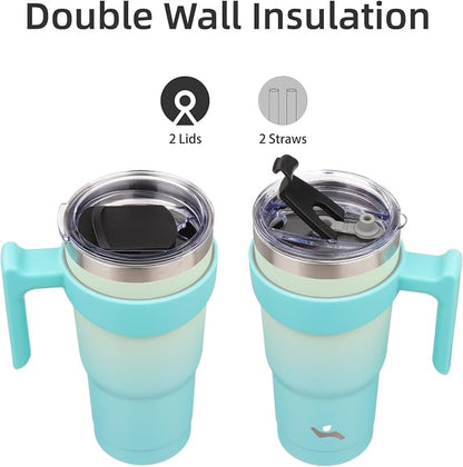 Konokyo 20 oz Tumbler with Handle and Straw, Insulated Travel Mug | Mint; - Image 3