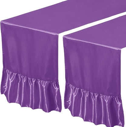 2 Pack Purple Satin Table Runner 12 x 108 Inch | Ruffle Design, Luxurious - Image 7