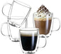 Wlasss Double Wall Insulated Glass Coffee Mugs set of 4-13 oz Clear Hand Blown by WlasssLightweightGlasswareMakingLifeEasier