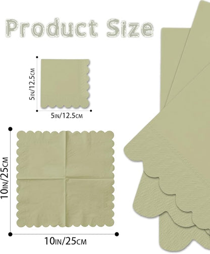qiqee Khaki Cocktail Dinner Napkins 5x5inch Disposable Beverage,Wedding, Birthday Party Dessert Wave Paper Napkins(120 Count)
