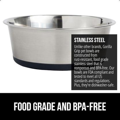 GORILLA GRIP Dog Bowl, Holds 8 Cups (64 fl oz), Heavy Duty Metal Food and Water Bowl for Feeding Dogs and Cats, Easy Clean, Dishwasher Safe, Rust Resistant Stainless Steel, BPA Free Rubber Base, Black