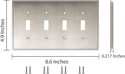 Henne Bery Soft Modern Decorative Wall Plate Switch Plate Outlet Cover (Quad Toggle, Satin Nickel)