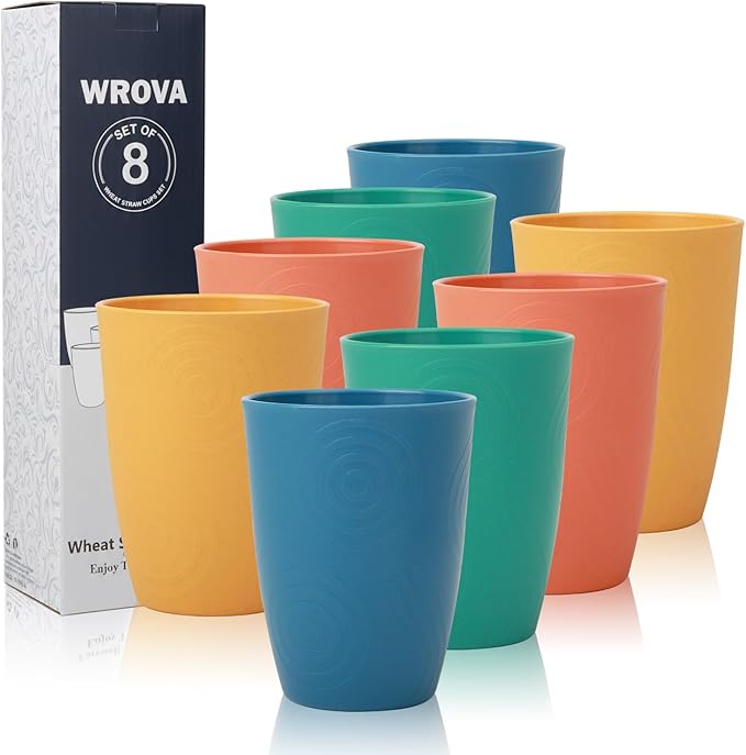 Wrova Wheat Straw Cups Set of 8, 12oz Kids Cups Unbreakable Drinking Cups by WROVA