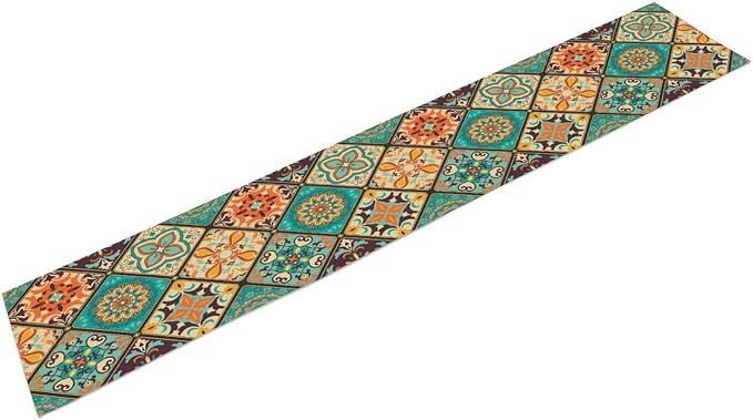 Bohemian Patchwork Table Runnerboho Colorful Tile Patchwork Indian Floral Print - Image 7