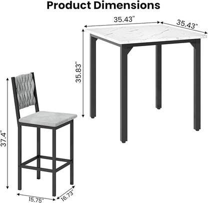 AWQM 5-Piece Dining Table Set, Dining Table Set for 4, Counter Height Table & 4 Velvet Bar Stools, Modern Kitchen Dining Set, Compact Dining Set for Small Spaces (Marble Texture & Velvet Chairs)
