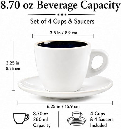 Bacimi® Cappuccino Cups and Saucers Set of 4 – 8.7oz Thick Barista Style - Image 5