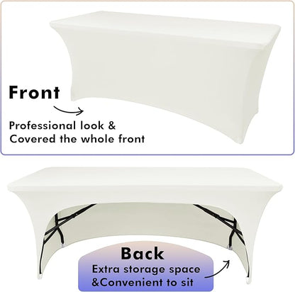 Nasitos 2 Pack Spandex Fitted Tablecloth for 4 Foot Tables-Open Back Folding Table Cover Washable Fabric Stretch, Tight and Wrinkle Resistant Table Protector for Trade Show, Craft Show, Events, Ivory