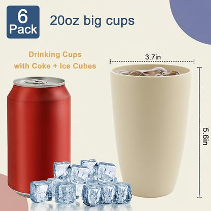 Wheat Straw Cups, 20 OZ Large Cups Set of 6, Unbreakable Drinking Cups - Image 2