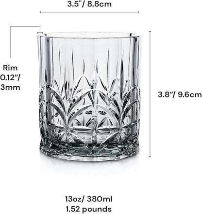 BELLAFORTE Shatterproof Tritan Plastic Short Tumbler, Set of 4, 13oz - Myrtle Beach Unbreakable Crystal Cut Old Fashioned Drinking Glasses for Party, Gifting - BPA Free - Dishwasher Safe - Smok Grey