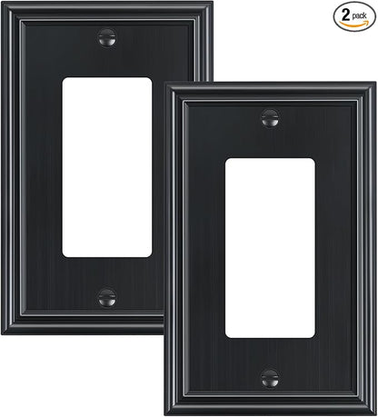 2-Pack Decorator Outlet Cover Plate, Black Decorative Switch Plates and Outlet Covers, Durable Zinc Alloy Wall Plates for Electrical Outlets, Receptacle, GFCI Outlet, Dimmer Switch