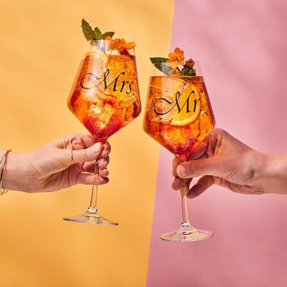 Krosno Mr & Mrs Wine Glasses, Set of 2, 18.6 oz, Avant-Garde Collection, Crystal Glass, Ideal Wedding Gift, Dishwasher Safe, Made in Europe