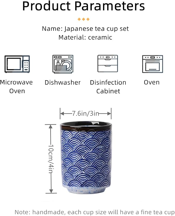 Japanese Tea Cups 10oz Ceramic Coffee Mug No Handle Set of 2 | Classic Oriental - Image 2