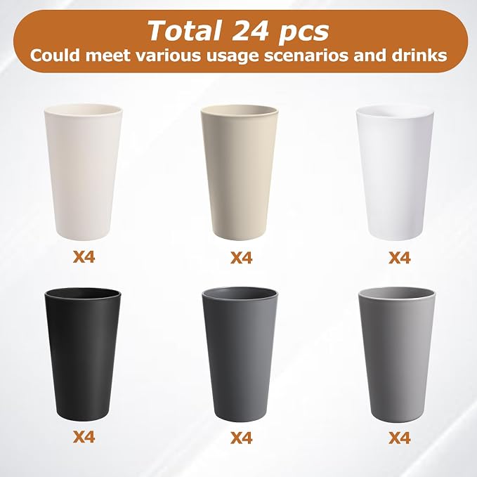 HEYCOME 24 Pcs Unbreakable Plastic Cups Set, 20 oz Reusable Plastic Cups - Image 3