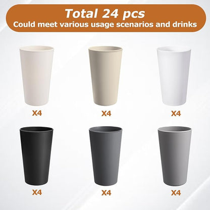 HEYCOME 24 Pcs Unbreakable Plastic Cups Set, 20 oz Reusable Plastic Cups - Image 3