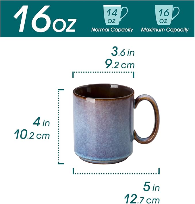 vancasso ONION Ceramic Coffee Mugs Set of 6, 16 Oz Coffee Cups - Image 2