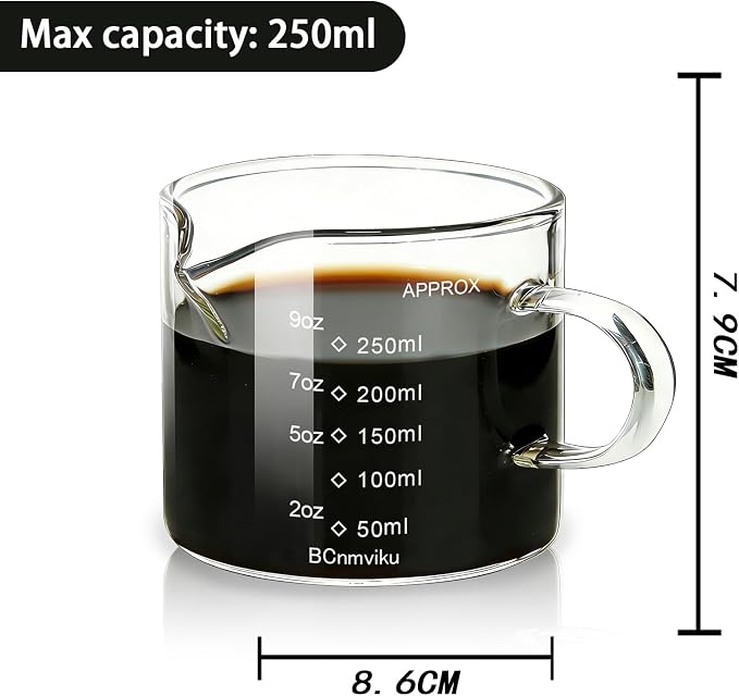 BCnmviku Espresso Cup Measuring Cup Triple Pitcher Milk Cup 250ML/8.5OZ - Image 3
