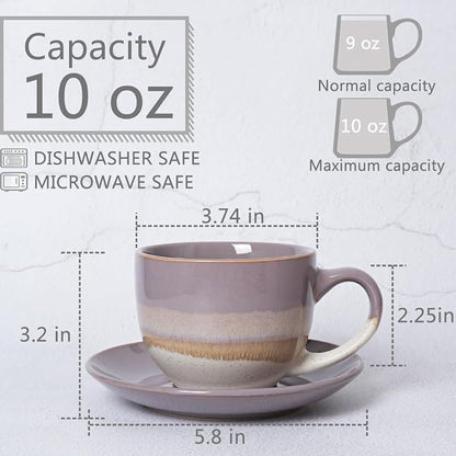 Bosmarlin Ceramic Cappuccino Cup and Saucer Set of 2, 10 Oz, Coffee Cups - Image 2