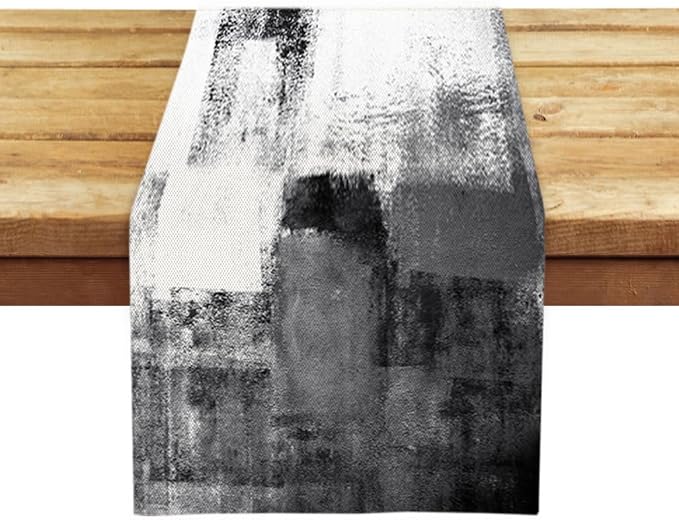 OYIMUA Dark Grey and White Abstract Modern Table Runner, Art Rustic Kitchen - Image 4