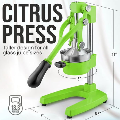 Zulay Kitchen Cast-Iron Orange Juice Squeezer - Heavy-Duty, Easy-to-Clean, Professional Citrus Juicer - Durable Stainless Steel Lemon Squeezer - Manual Citrus Press & Orange Squeezer (Light Green)