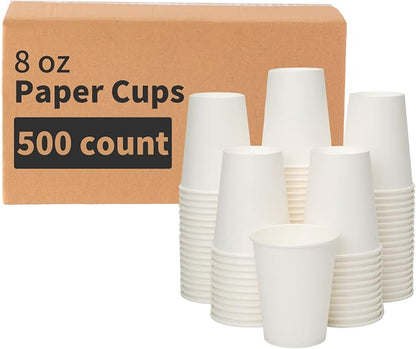 RACETOP 8 oz 500 Pack Disposable Paper Coffee Cups, Disposable Paper Cups by RACETOP