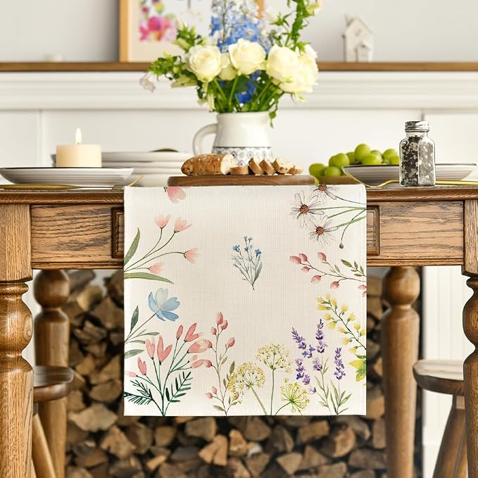 Artoid Mode Flowers Spring Table Runner, Seasonal Summer Fall Kitchen Dining - Image 2