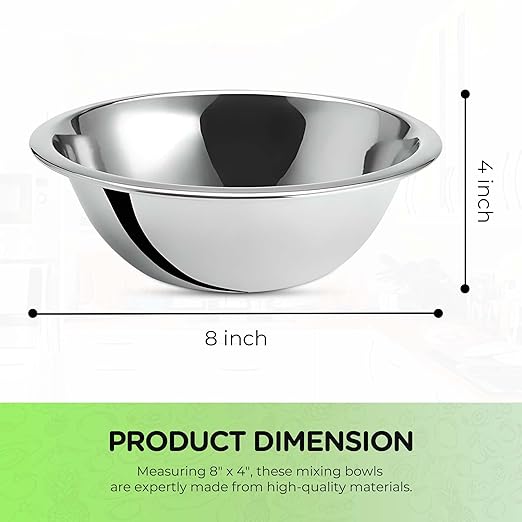 OCS Parts 1.5 Quart Mixing Bowls | Set of 2 | 8-Inch Stainless Steel Professional Grade Flat Base Mixing Bowls for Home and Commercial Kitchens | Dishwasher Safe