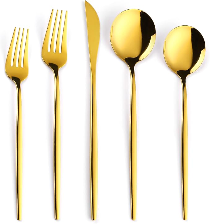 30-Pieces Gold Flatware Set, Tableware Fine Dining Utensil Set Include Knives by MetalServingUtensils