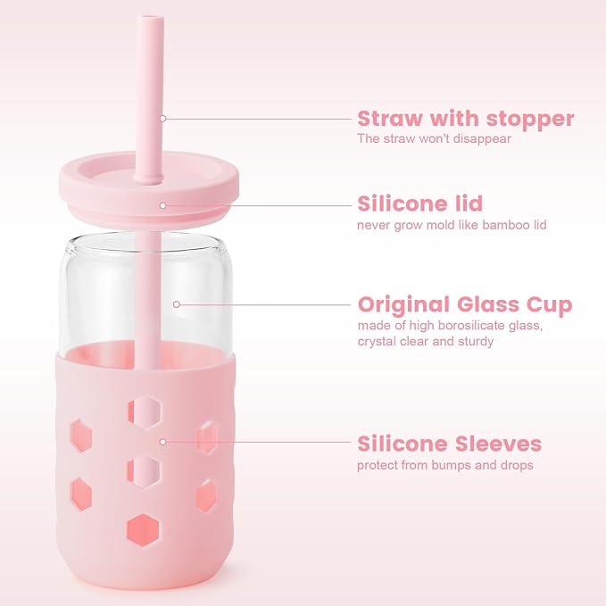 Mrsdry 16 oz Glass Cups with Lids and Straws - Image 2