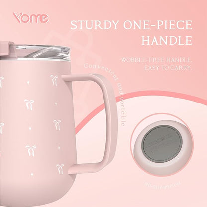 YOME 10oz Bow Light Pink Insulated Coffee Mug - Image 6