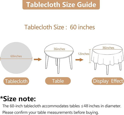 White Fabric 60 Inch Round Table Cloth Faux Linen Textured Water Resistant & Wipeable Circle Tablecloth Reusable for Dining Kitchen Patio