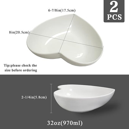 2pcs Porcelain Heart Shaped Plates Deep Salad Plates, 8 inch Large Heart Bowls - Image 2
