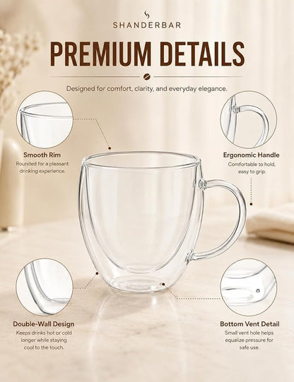 8.5oz Double Walled Glass Coffee Mugs - Image 3