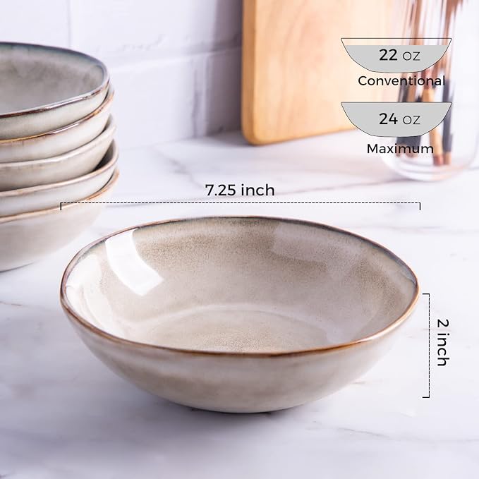 AmorArc Ceramic Cereal Bowls Set of 6, 24 oz Handmade Stoneware Bowls Set - Image 2