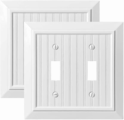 Beadboard Outlet Covers Wall Plates, Bamboo Fiber Light Switch Covers, Natural Material Electric Receptacle Decorative Switch Plate Outlet Cover (Pure White, 2 Gang Toggle 2 Pack)