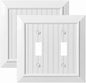 Beadboard Outlet Covers Wall Plates, Bamboo Fiber Light Switch Covers, Natural Material Electric Receptacle Decorative Switch Plate Outlet Cover (Pure White, 2 Gang Toggle 2 Pack)