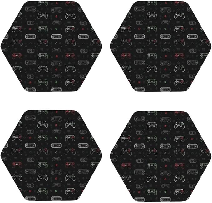 Retro Video Game for Leather Coasters Set of 4, Tabletop Protection Drink - Image 5