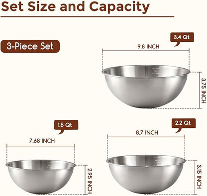 Gronivex Stainless Steel Mixing Bowls Set, 3-Piece | Food-Grade Metal, - Image 2