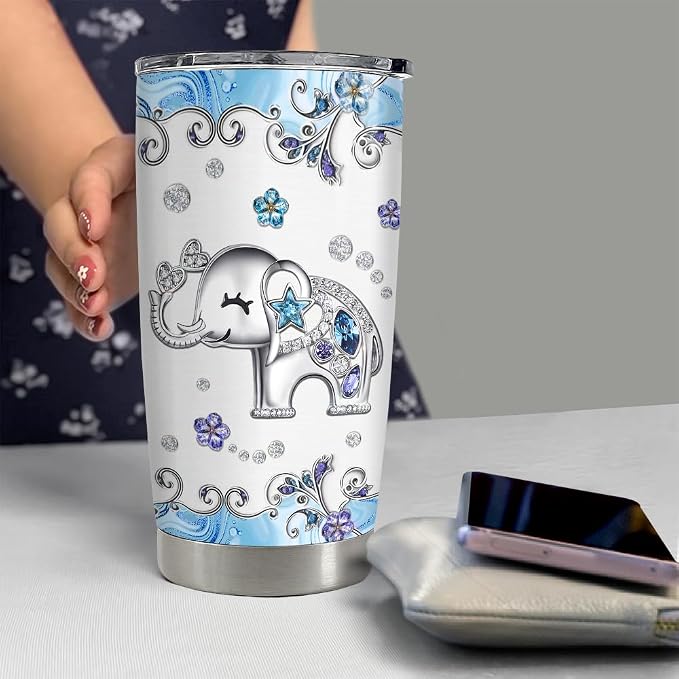 SANDJEST Elephant Tumbler 20oz Jewelry Drawings Stainless Steel Insulated - Image 6