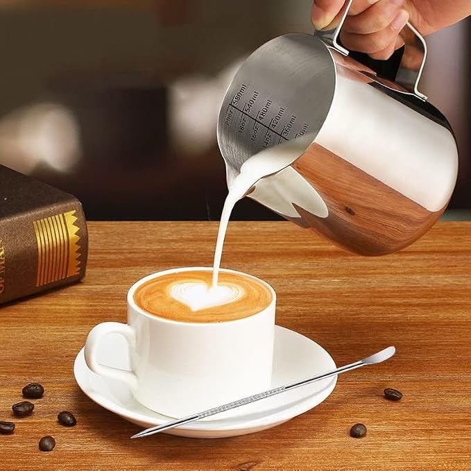 Milk Frothing Pitcher, 600ml Milk Frother Cup Stainless Steel Jug Steaming - Image 2