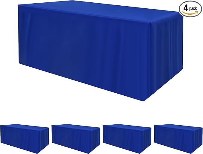 HolidayIdeas Royal Blue Fitted Table Clothes - 72 x 30 Inch - 4 Pack Rectangle Table Covers Polyester Fabric Tablecloths for Parties, Holiday Dinner, Trade Show